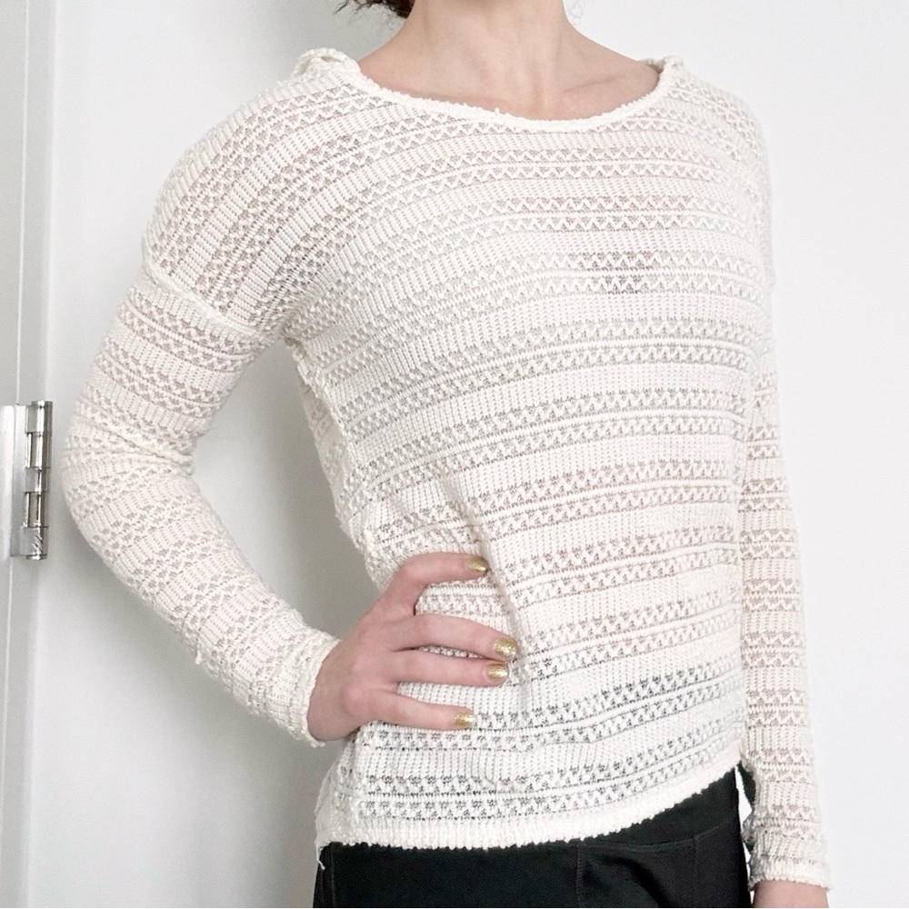 Aerie cream knit hoodie lace striped beach pullover loungewear boho cozy neutral
